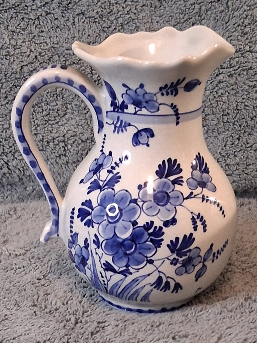 Antique 1914 Royal Delft Porceleyne Fles Hand Painted Blue Pitcher Jug AJ 1274